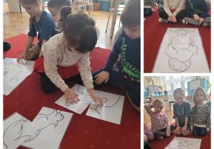 dzieci ukladają puzzle xxl z podobizna babci i dziadka
