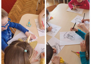 malowanie czarncyh pasków i cętek na zebrze i żyrafie jako kontrastu do kolorowej kartki