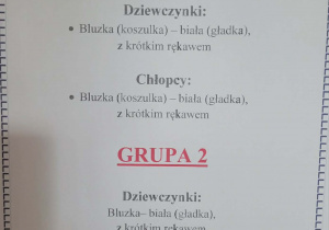 Przygotowanie strojów dla grup 1 i 2