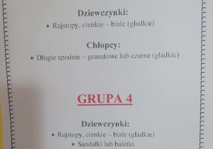 Przygotowanie strojów dla grup 3 i 4