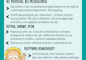 Plakat z radami jak rozstawać się z dzieckiem w pierwszych dniach przedszkola