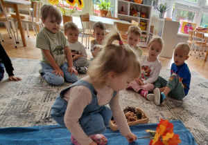 dziewczynka ogląda jesienne obrazki
