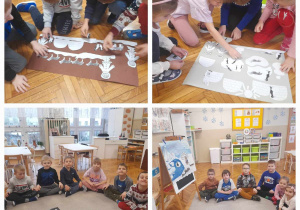 dzieci prezentują swoje prace, na któych powstały eskimoskie wioski z dalejkiej północy