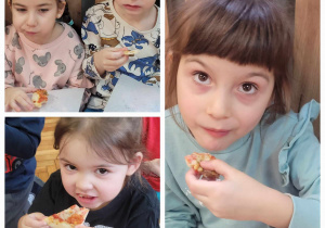 dzieci smakują upiezoną pizzę