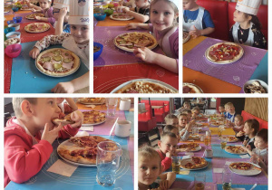 dzieci ze smakiem zajadają swoje pizze