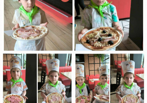 dzieci pokazują własnoręcznie przygotowaną pizzę ze swoimi ulubionymi dodatkami