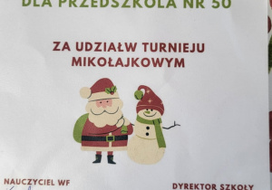 Dtplom dla dzieci za udzial w zabawach mikołajkowych