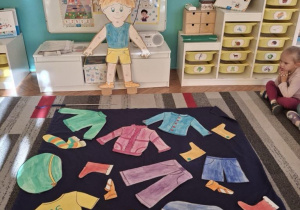 Zimowe częśći garderoby rozłożone na dywanie