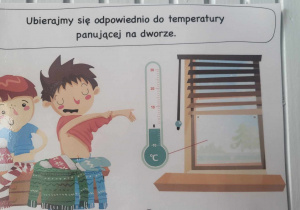 ilustracja przedstawiająca dzieci ubierające się adekwatnie do pogody