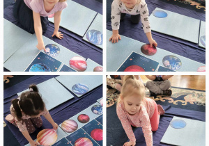 dzieci układają planety pod lustracjami, dopasowują dwie identyczne do siebie