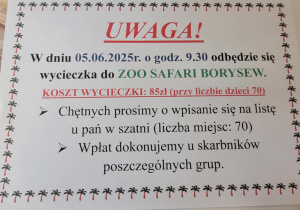 Ogłoszenie o Zoo Safari Borysew