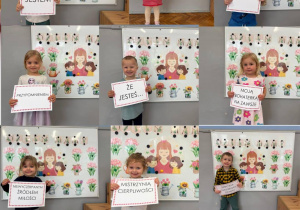 Kolażzrobiony ze zdjęć dzieci z napisami jaka jest mama