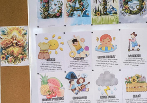 Ilustracje zawieszone na tablicy związane z latem