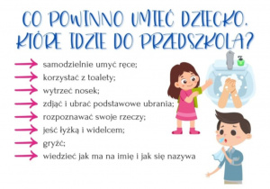 Ilustracja przedstawiająca co powinno umieć dziecko idące pierwszy raz do przedszkola