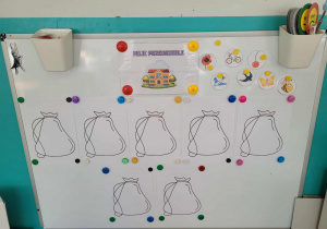 Ilustracje worków umieszczonych na tablicy