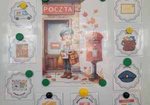 Ilustracja listonosza z jego atrybutami