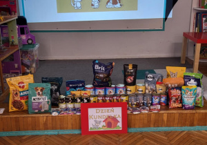 zdjęcie produktów przyniesionych dla zwierząt ze schroniska