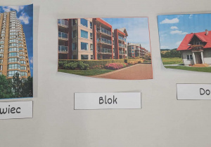 Ilustracje wieżowca, domu jednorodzinnego i bloku