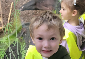 Chłopoec na tle śpiącego ssaka