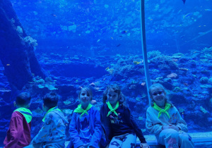 Dzieci siedzą w tunelu wodnym