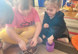 dzieci wyjmują pestki dyni z siemienia