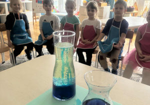 Osadzanie się barwnika na dole menzurki z olejem