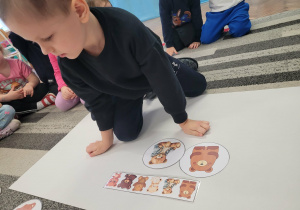 Chlopiec szuka misia z kocykiem