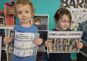 Dzieci z ilustracjami wnętrza kopalni