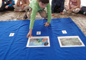 Chłopiec układa historyjkę o powstaniu węgla