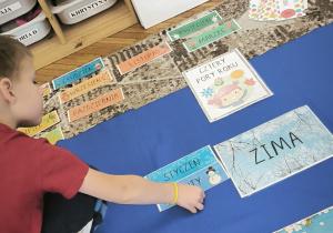 Chłopiec kładzie napis luty