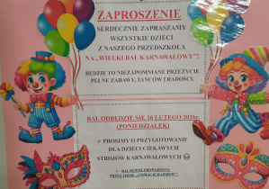 plakat, ogłoszenie o balu karnawałowym
