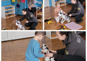 dzieci uczą się zakładac obroże psu