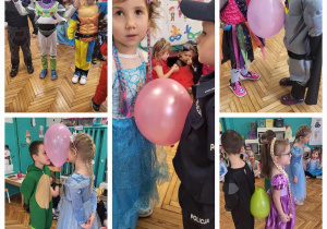 dzieci biorą udział w konkurencji, która ma na celu utrzymanie balonu różnymi częściami ciała