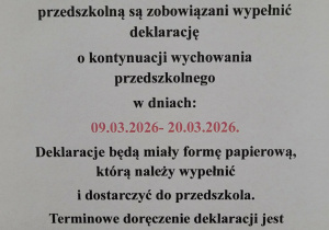 ogloszenie o kontunuwania przedszkola
