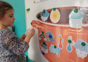 Dziewczynka przyczepia n iebieską chmurkę