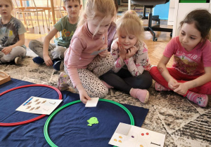 Dziewczynka wklada do zbioru zielone rybki