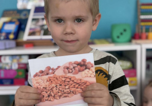 Chłopiec z obrazkiem orzechów