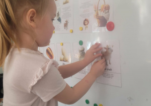 Dziewczynka przyczepia ilustrację baranka