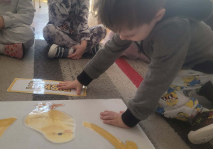 Chłopiec układa napis pisklę