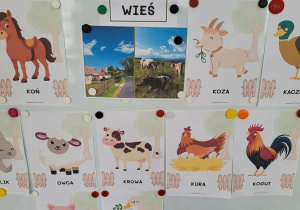tablica z ilustacjami zwierząt na wsi