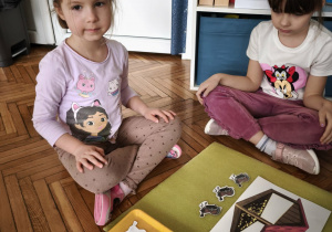 Dziewczynki z ułożonymi ptkami pod karmnikiem