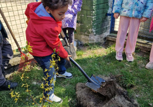 Chłopiec kopie dół